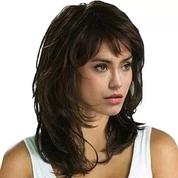 Прическа итальянка на средние Medium Inclined Fringe Fluffy Natural Straight Synthetic Wig Long hair cuts, Med