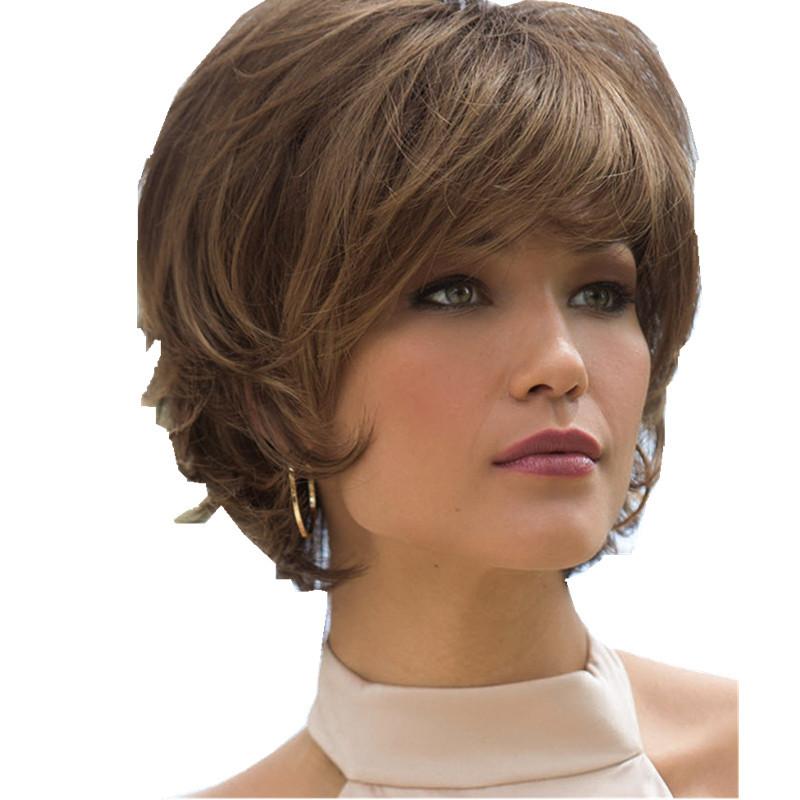 Прическа итальянка на средние волосы Fashion Brown Short Hair Female High Temperature Silk Chemical Fiber Wig купить 