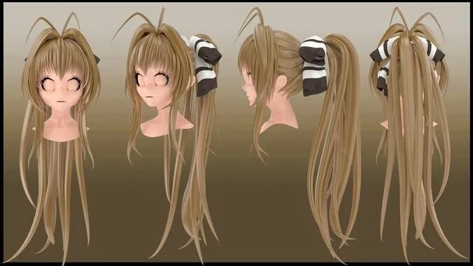 Прическа из аниме для девочек Sento Hair style 3d 3D model 3d model, Character modeling, Hair styles