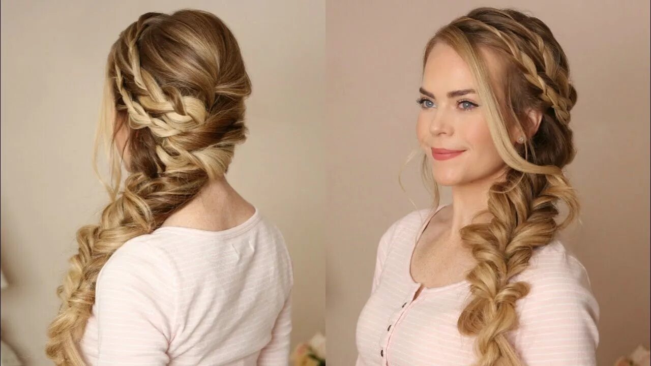 Прическа из косичек на длинные волосы женские Mermaid Side Braid Missy Sue - YouTube