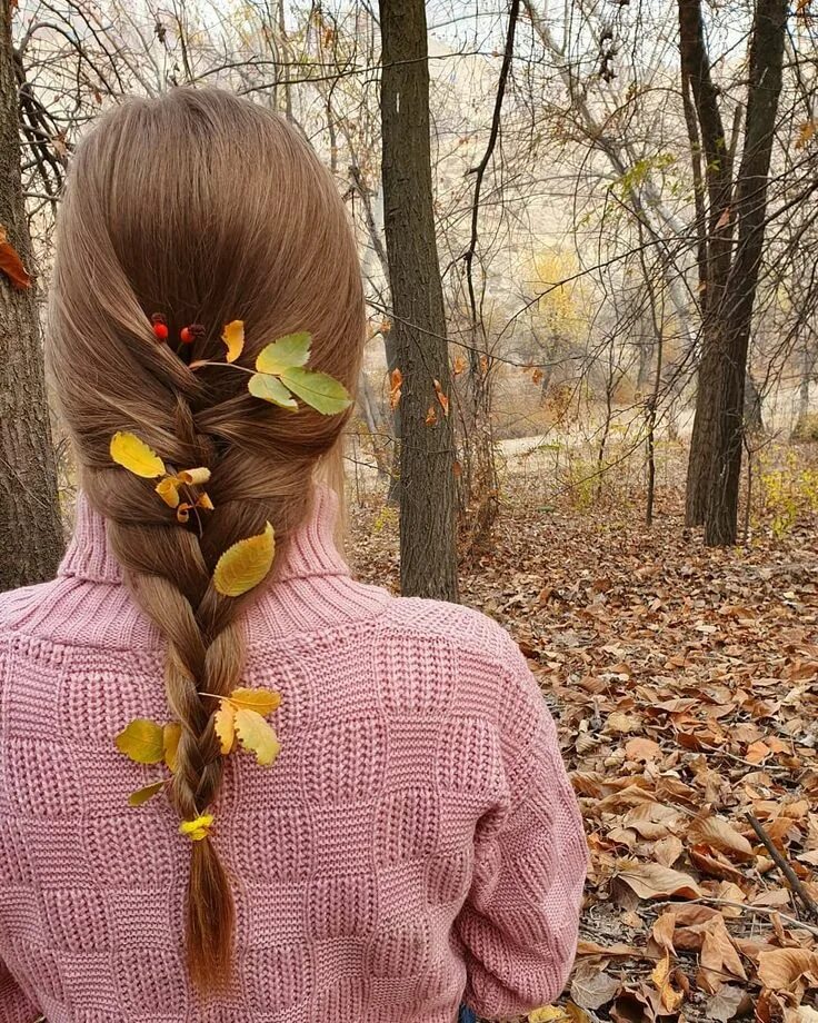 Прическа из листьев Осенние идеи для фото на природе, осенью, листья, прическа, волосы, коса, укладк