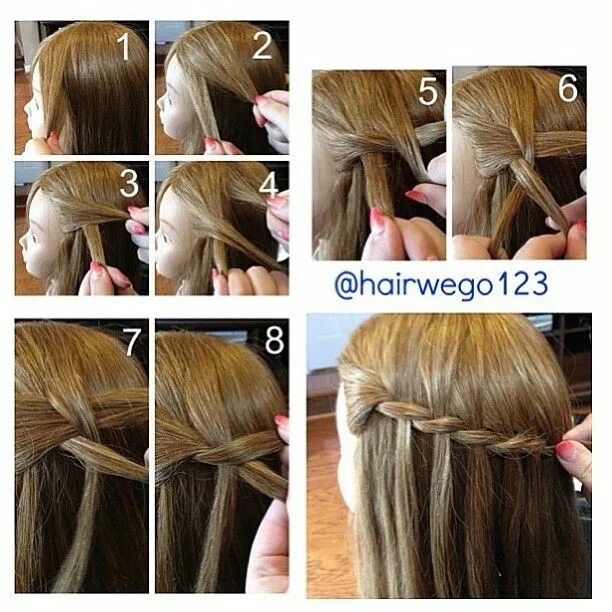 Прическа как плести фото пошагово WEBSTAGRAM Hair styles, Waterfall braid tutorial, Hair designs