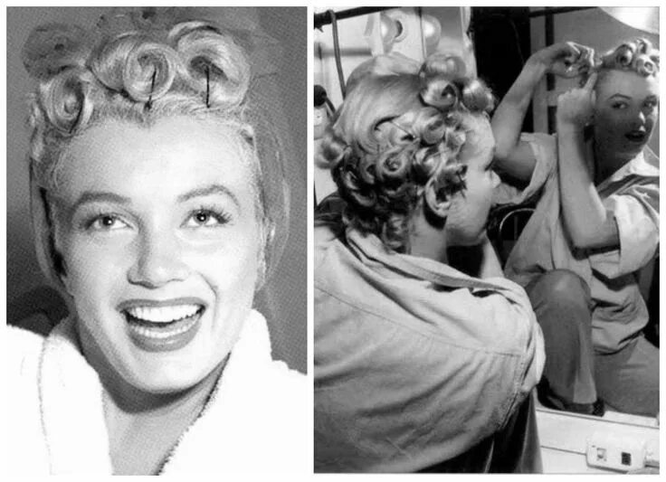 Прическа как у мэрилин монро как сделать Marilyn with her pin curls Pin curl hair, Marilyn monroe hair, Vintage short hai