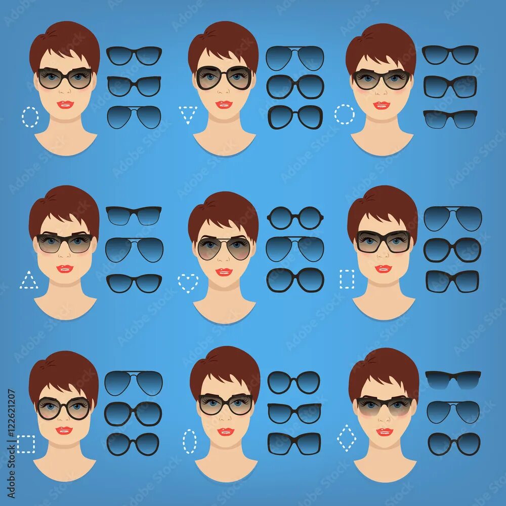 Прическа какая очки Woman sunglasses shapes for different women face types - square, triangle, circl