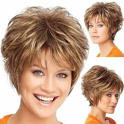 Прическа каприз на короткие волосы фото Brown Wigs for Women Synthetic Wig Curly Pixie Cut Layered Haircut Wig Short Omb