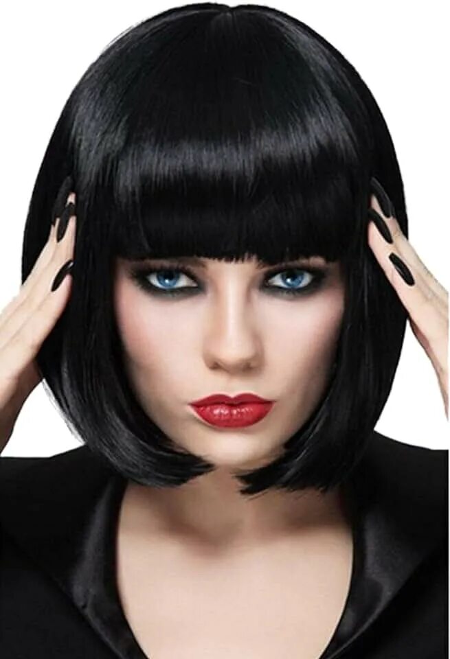 Прическа каре брюнетки Amazon.com: Black Wig With Bangs