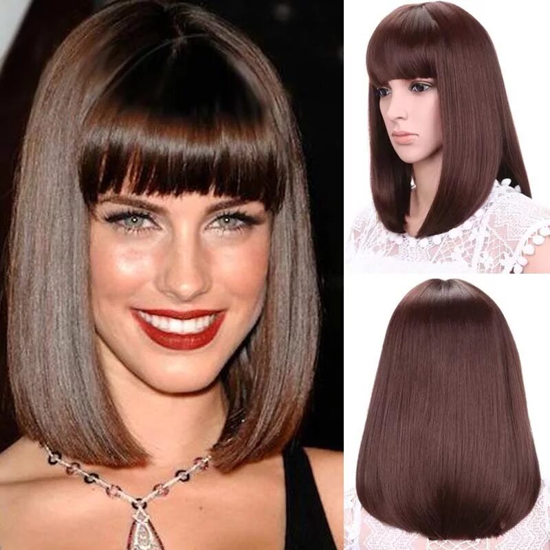 Прическа каре девушкам с челкой 12"Short Bob Wig for Women Synthetic Wigs for Black Women Female Cheap Bob Fake 