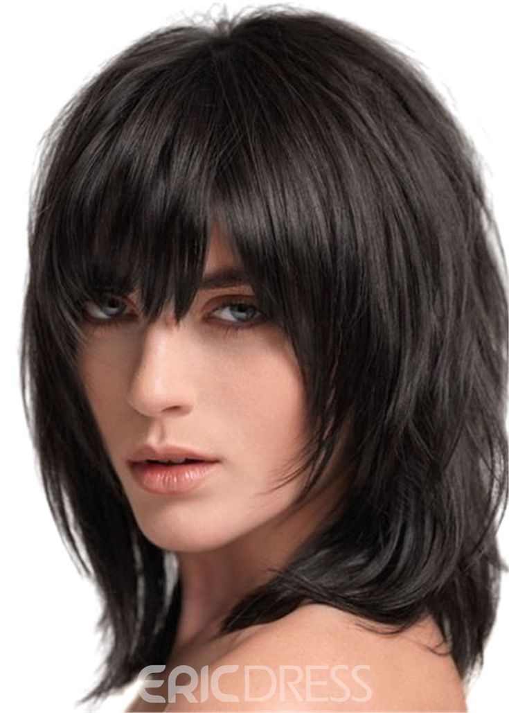 Прическа каре каскад фото Ericdress Layered Shag Hairstyle with Full Fringe Middle Length Synthetic Caples