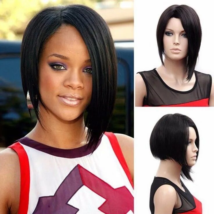 Прическа каре на одну сторону #Rhiana# Wigs# straight# short Wig hairstyles, Rihanna hairstyles, Natural hair 