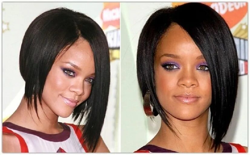 Прическа каре разной длины Stock Celeb. Full Lace Brazilian Jet Black Straight Rihanna Human Hair Wigs #Val