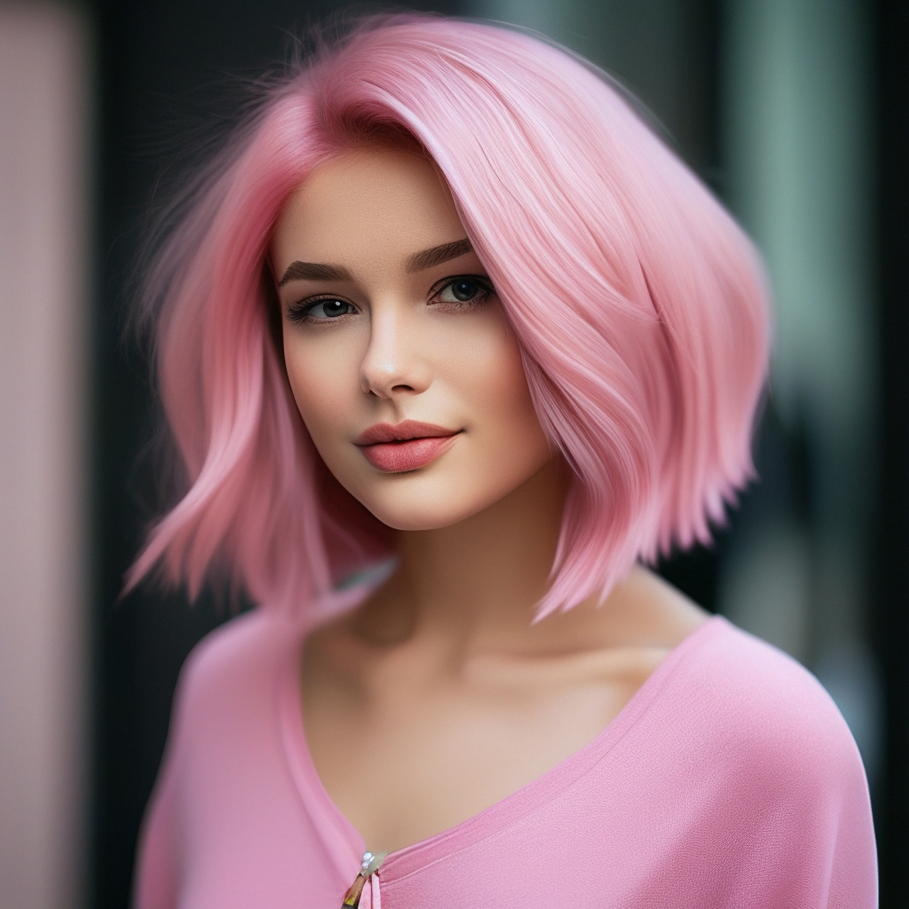 Прическа каре розовыми "Beautiful girl, pink hair, bob ." - image created in Shedevrum