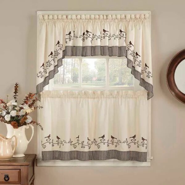 Прическа короткие шторы Birds Chocolate 5-piece Curtain Tier and Swag Set - Bed Bath & Beyond - 8784514 