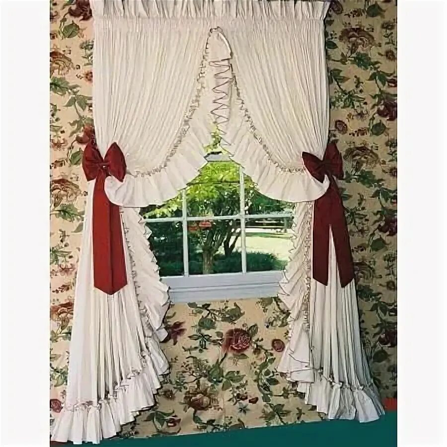 Прическа короткие шторы Pearl Edge Ruffled Curtains(NATURAL 100"W) Ruffle curtains, Curtains, Country st