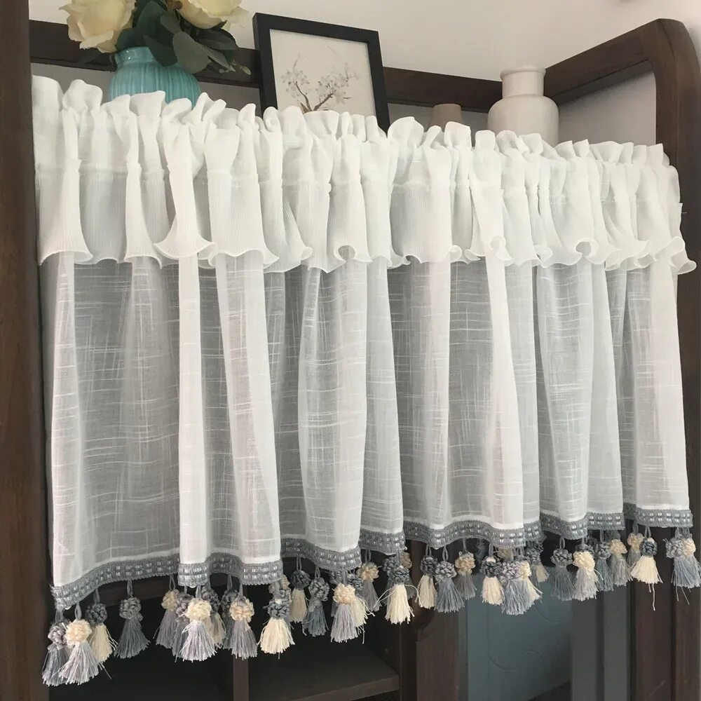 Прическа короткие шторы Pastoral Style Voile Curtain with Tassel Customized Short Yarn Curtain for Kitch