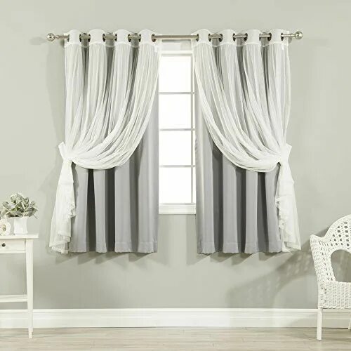 Прическа короткие шторы Best Home Fashion uMIXm Tulle Sheer Lace & Blackout 4 Piece Curtain Set - Antiqu