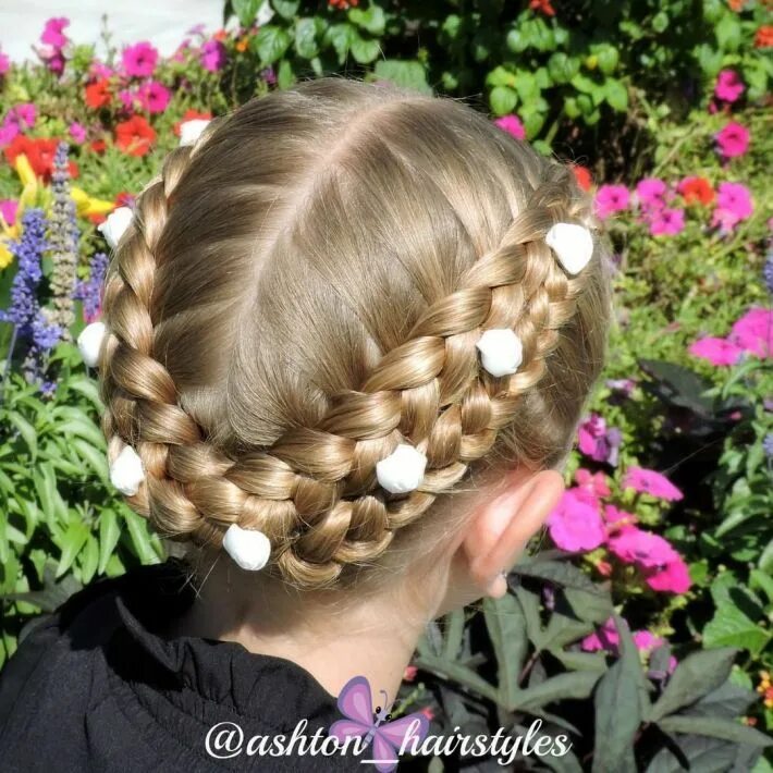 Прическа корзинка для девочки из двух косичек Braids for Kids - 40 Splendid Braid Styles for Girls Braid styles for girls, Bra