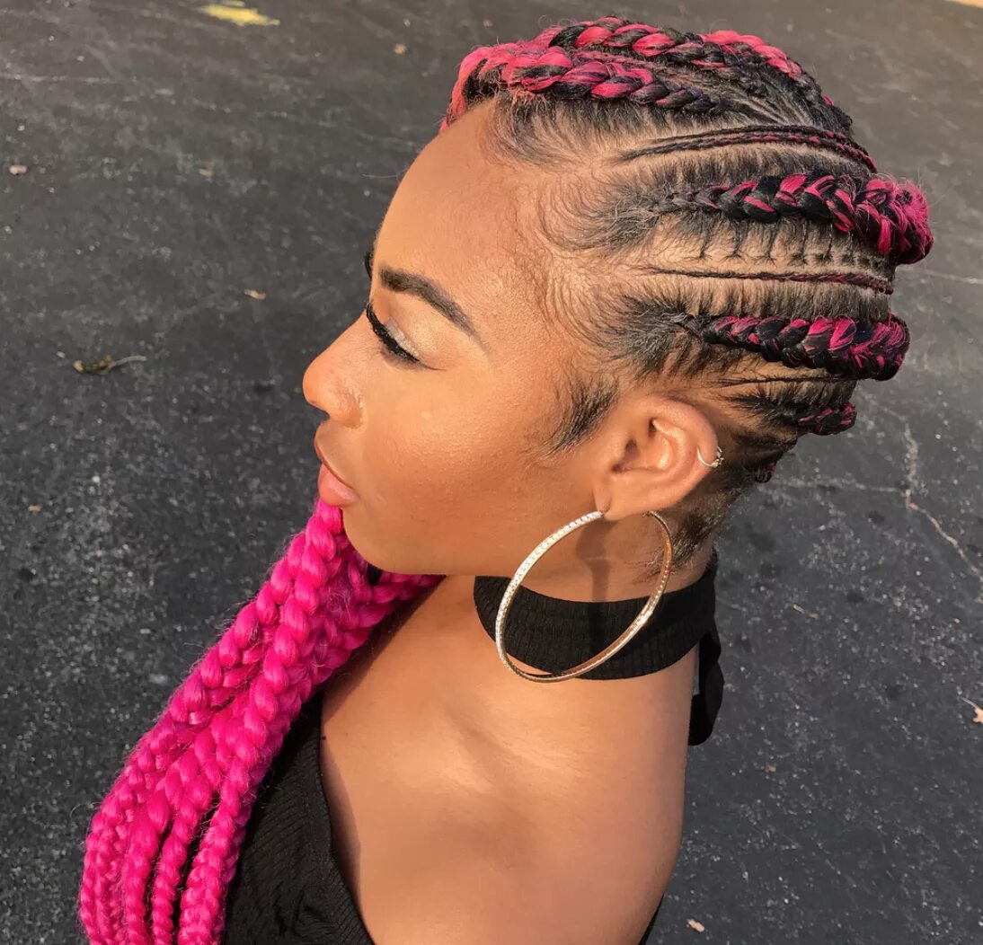 Прическа косички 2024 Fierce pink via Braids by Jherese - https://blackhairinformation.com/hairstyle-g