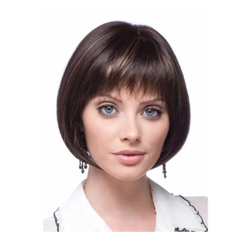 Прическа круглый боб с челкой фото 10inch short straight bob cut hair wig Women brown synthetic wig dark brown hair