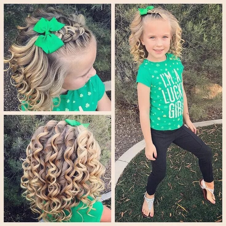 Прическа кудри на средние волосы девочке Curls, curls and more curls! it was Green Day at school yesterday and she didn’t