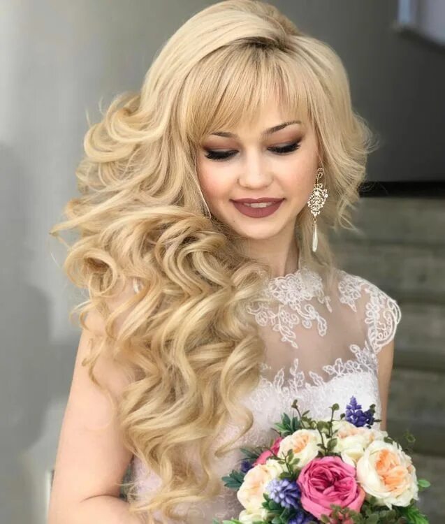 Прическа кудри с длинной челкой Pin on Прически с челкой Hair styles, Pretty, Flower girl dresses