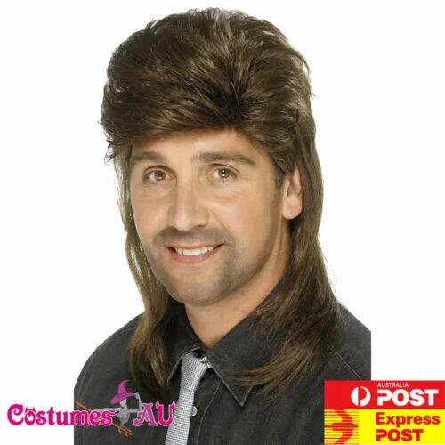 Прическа маллет Adult Mens Brown Mullet Wig Fancy Dress Costume Accessory 70s 80s 80's Punk eBay