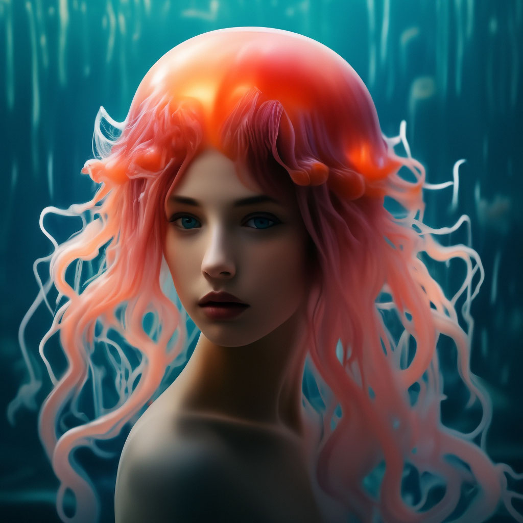 Прическа медуза на длинные волосы "Haircut of a jellyfish" - image created in Shedevrum