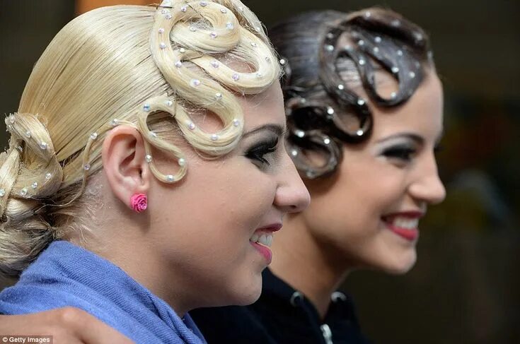 Прическа москва женская Pearly queens: Professional dancers with elegant pearly up-dos smile as they wat