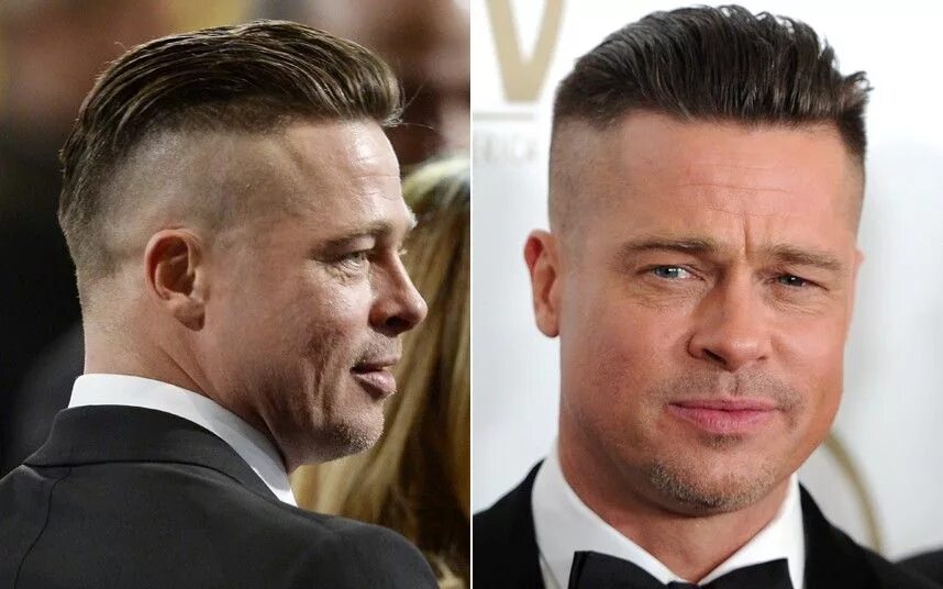 Прическа мужская звезды brad-pitt-2014 Herren frisuren graue haare, Haarschnitt männer, Brad pitt haarsc