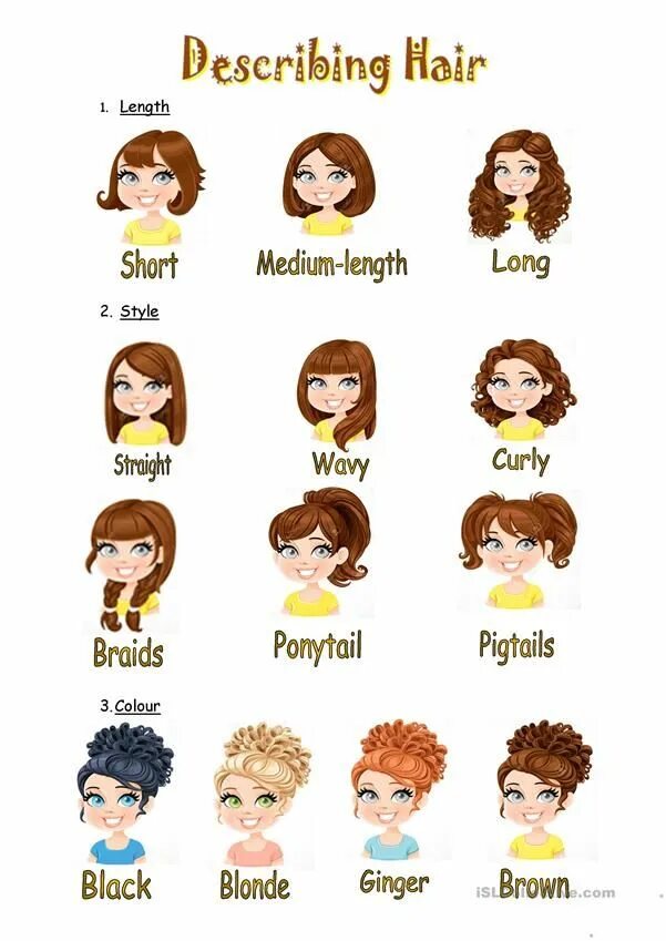 Прическа на английском Hair description Hair color, Hair pictures, Vocabulary