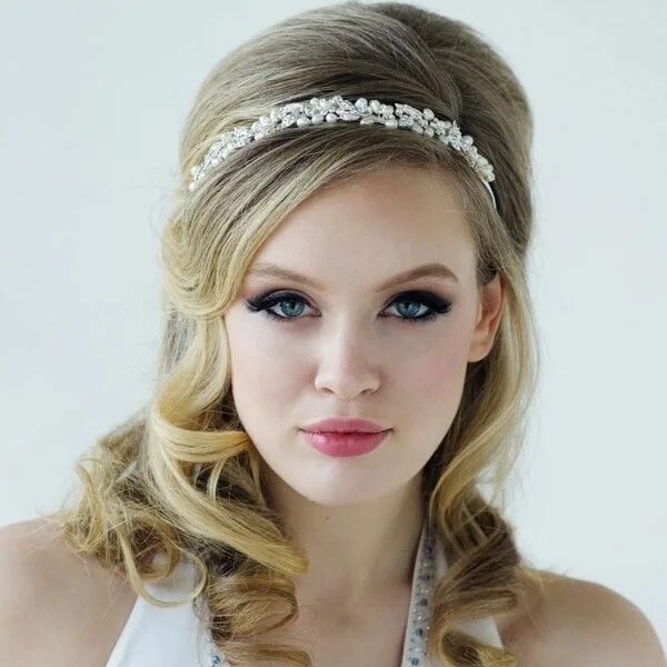 Прическа на длинные на повязку SassB Pearlie Chic Diamante and Pearl Wedding Headband Crystal wedding tiaras, B