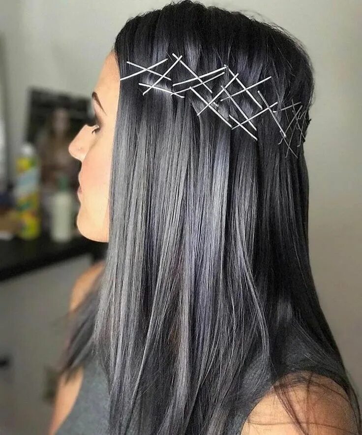 Прическа на длинные волосы с невидимками Pin by seidy Castelallnos on cabello Dark grey hair, Silver hair, Bobby pin hair