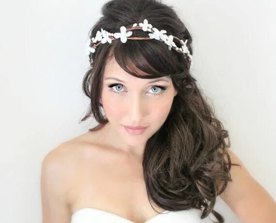 Прическа на длинные волосы с украшением DeLoop Flower Crown Wedding Tiara bridal headpiece by Theresa Joy bride, hair fl