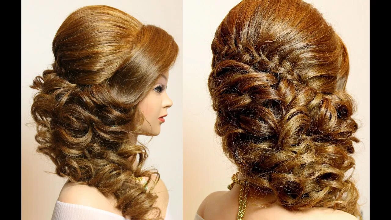 Прическа на длинные волосы вечерняя на торжество Bridal hairstyle with braid and curls. Hair tutorial - YouTube