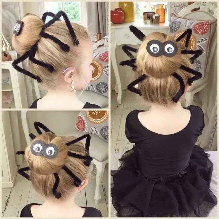 Прическа на хэллоуин для девочки Halloween kids spider bun Halloween hair, Kids hairstyles, Wacky hair