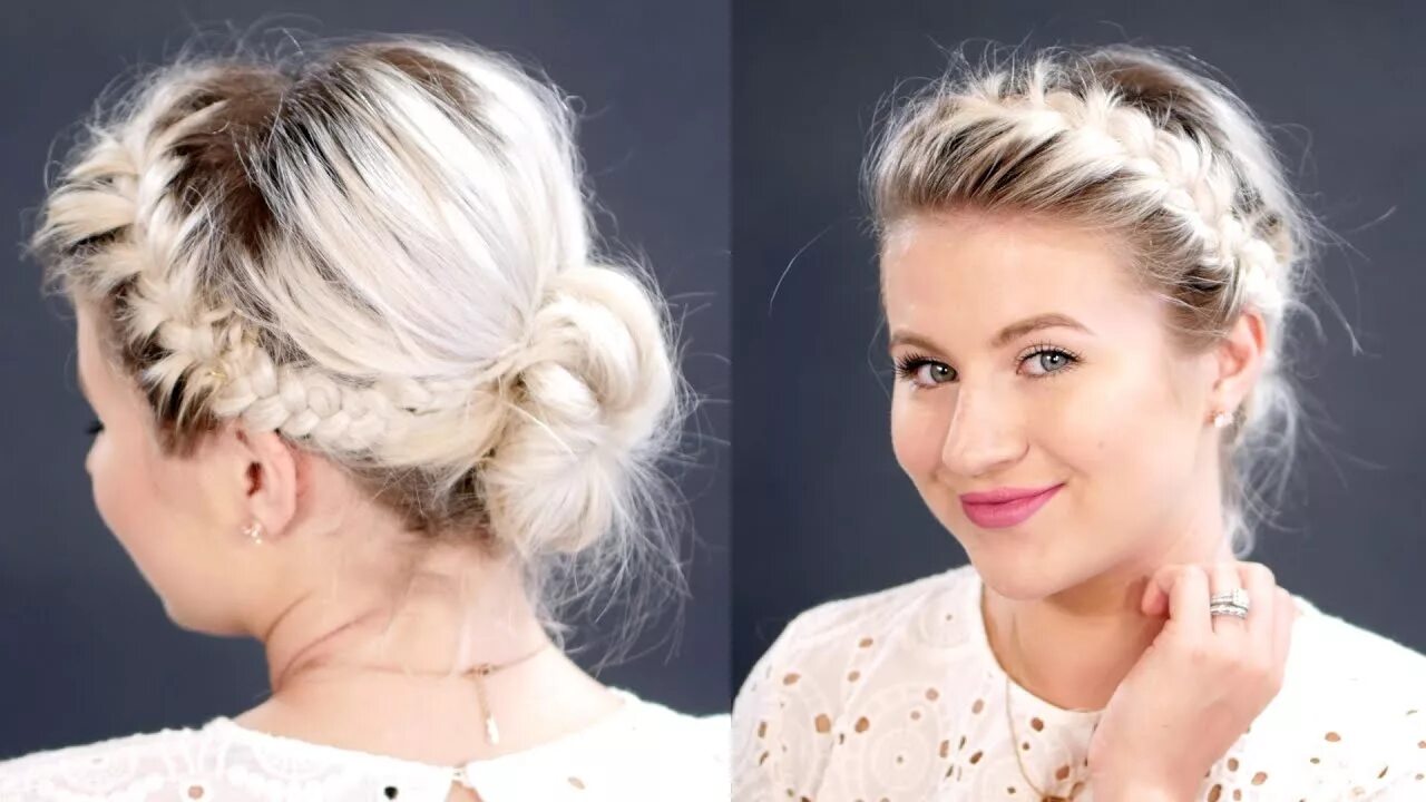 Прическа на каре пучок French Braids Messy Bun For Short Hair Milabu - YouTube