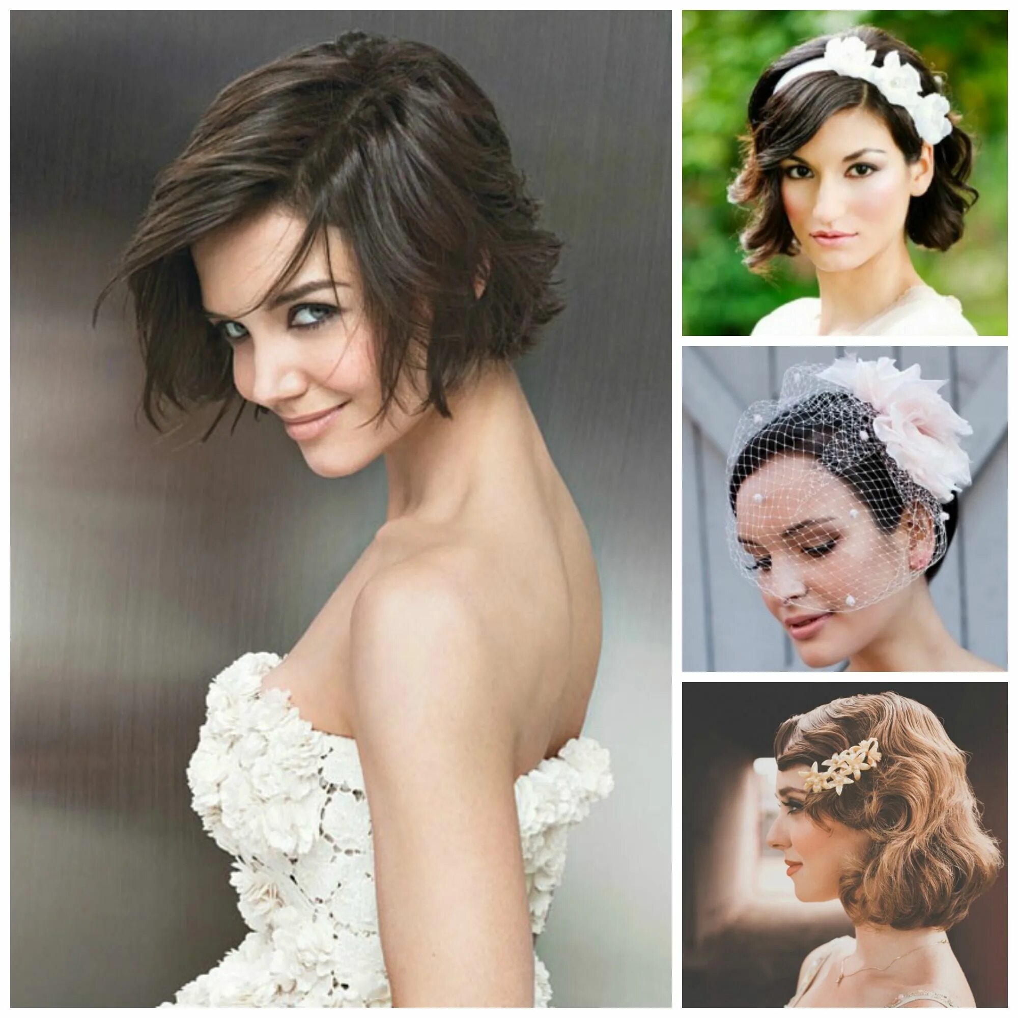 Прическа на каре волосы на свадьбу Wedding inspiration: Wedding short hairstyle Three Sunbeams Short wedding hair, 