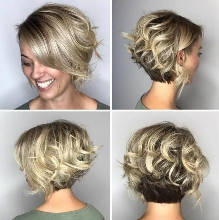 Прическа на короткие волосы каре с челкой Two-Tone Curly Bob With Nape Undercut Short hair cuts, Stacked haircuts, Short b