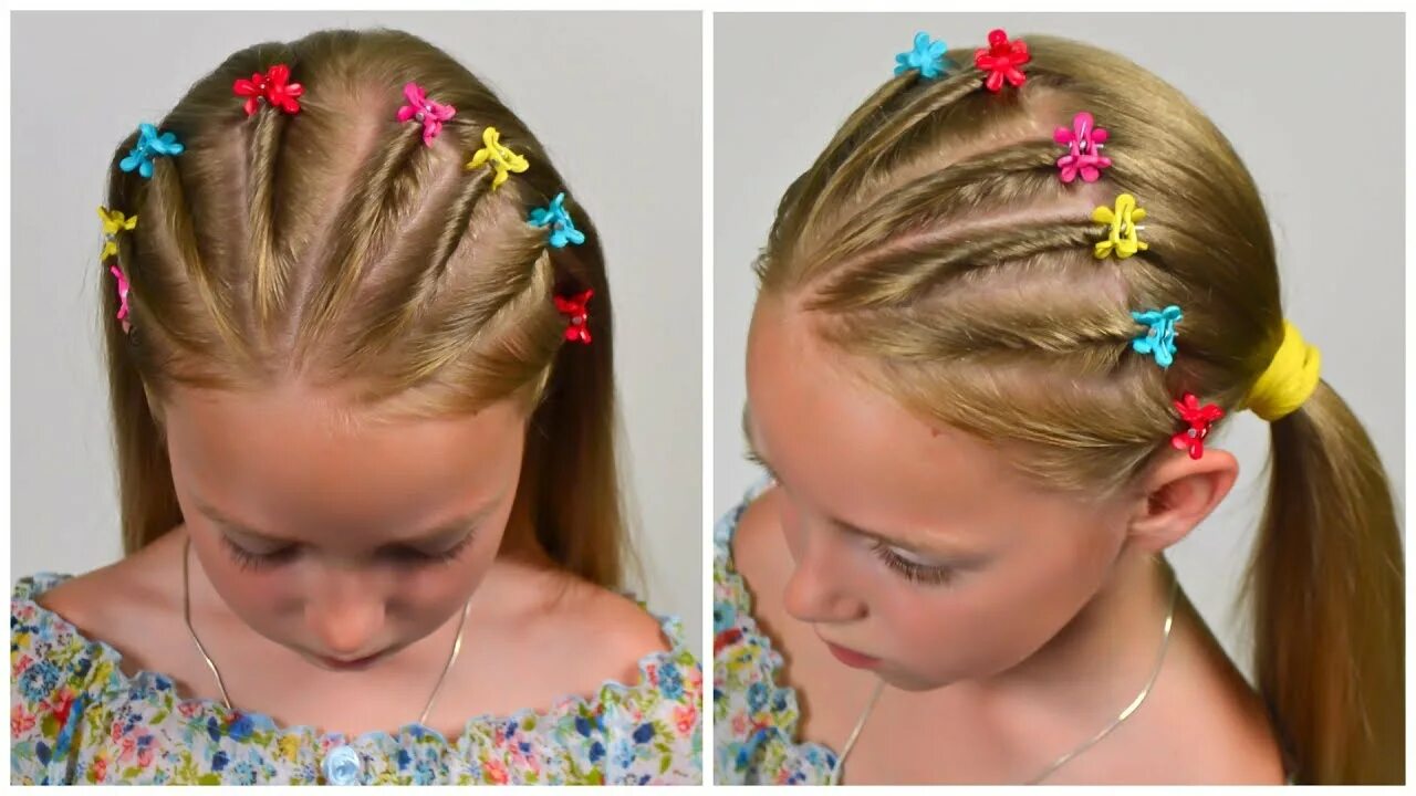 Прическа на короткие волосы крабиками девочки 5-min Elegant Twist Braids Hairstyle ★ EASY Summer Updo HAIRSTYLES (Little girl 