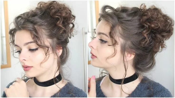 Прическа на кудрявые волосы длины Giant Messy Curly Bun Tutorial Messy curly hair, Bun hairstyles, Long hair style