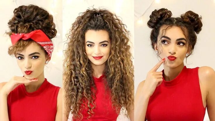 Прическа на кудрявые волосы длины CURLY Hairstyles For A SEMI-BAD Hair Day! ItsRimi - YouTube Curly hair styles, C