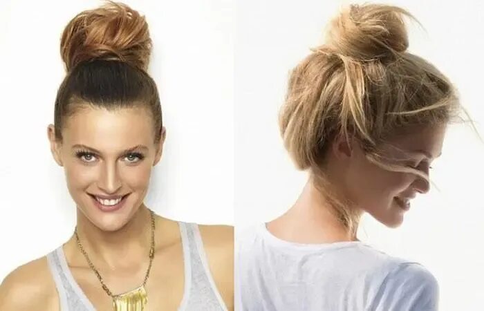 Прическа на макушке как сделать Careless bun - hairstyle options in the photo - Armonissimo