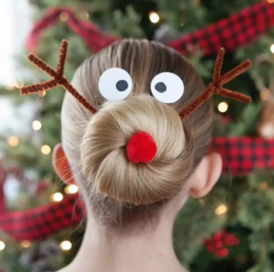 Прическа на новый год средние волосы Cute, easy hairstyle idea for Christmas party or other event. Christmas tree hai