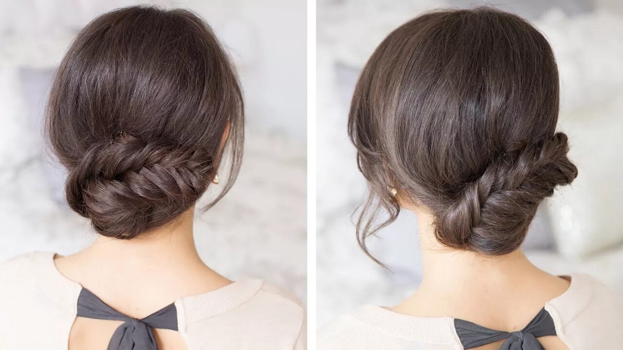 Прическа на работу на длинные Fishtail Updo - YouTube