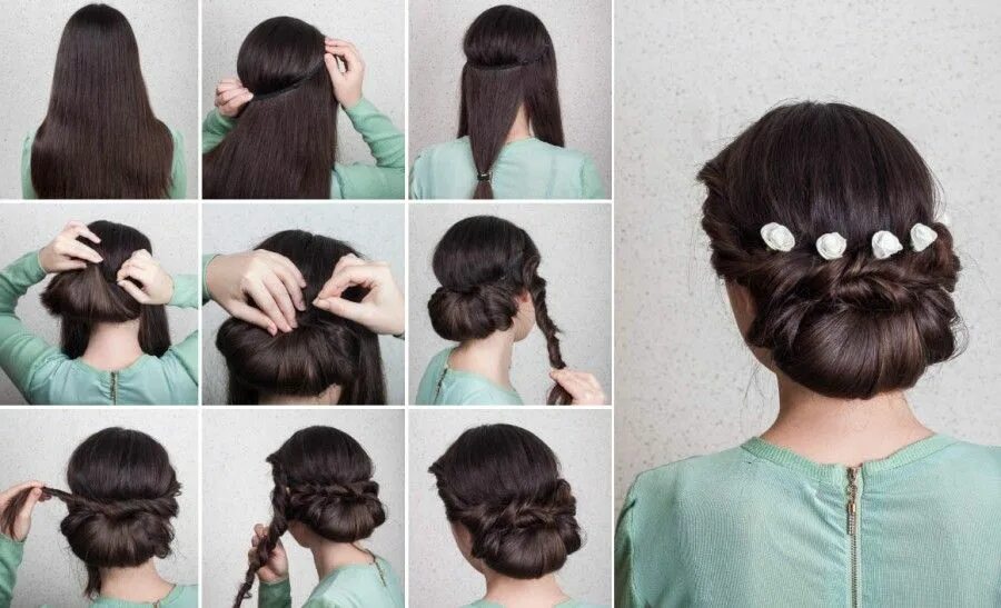 Прическа на работу на средние Wedding hairstyles: elegant updo tutorial (in 10 easy steps) Moños con trenzas, 