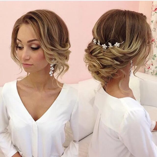 Прическа на роспись на средние волосы Soft loose updo, draped updo, wedding hairstyles, wedding updo Long hair styles,