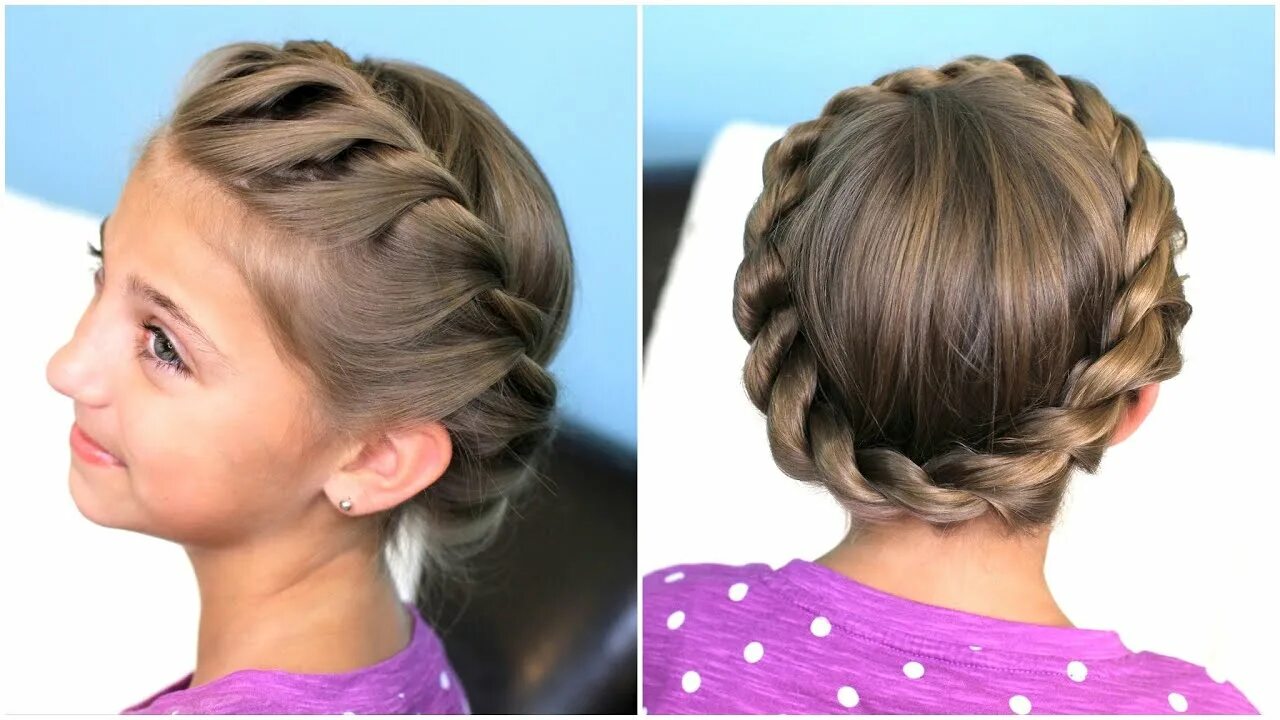 Прическа на средние волосы девочке 5 How to create a Crown Twist Braid Updo Hairstyles - YouTube