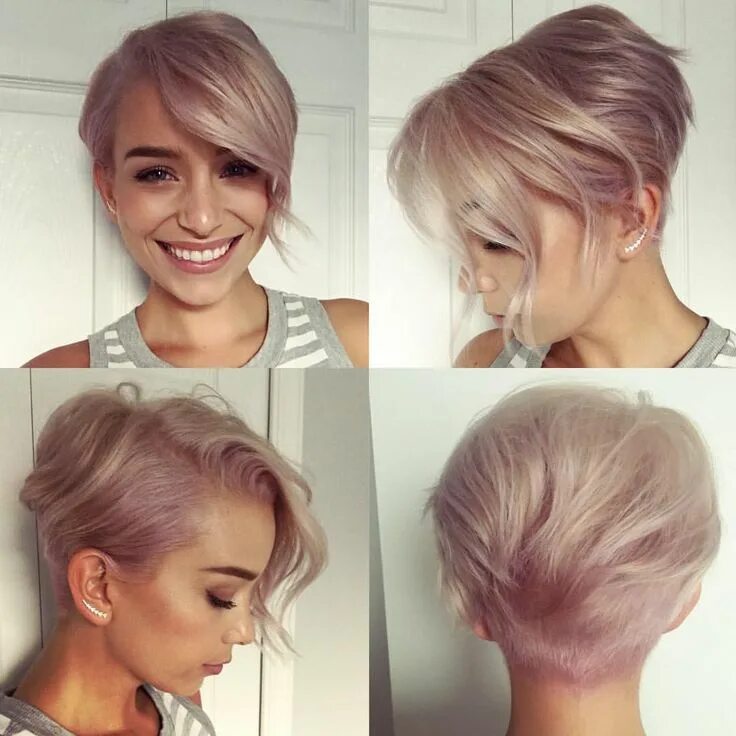 Прическа на средние волосы пикси боб Rose gold lilac pearl pixie cut metallic haircolor @sarah_louwho * 711 likes Sho