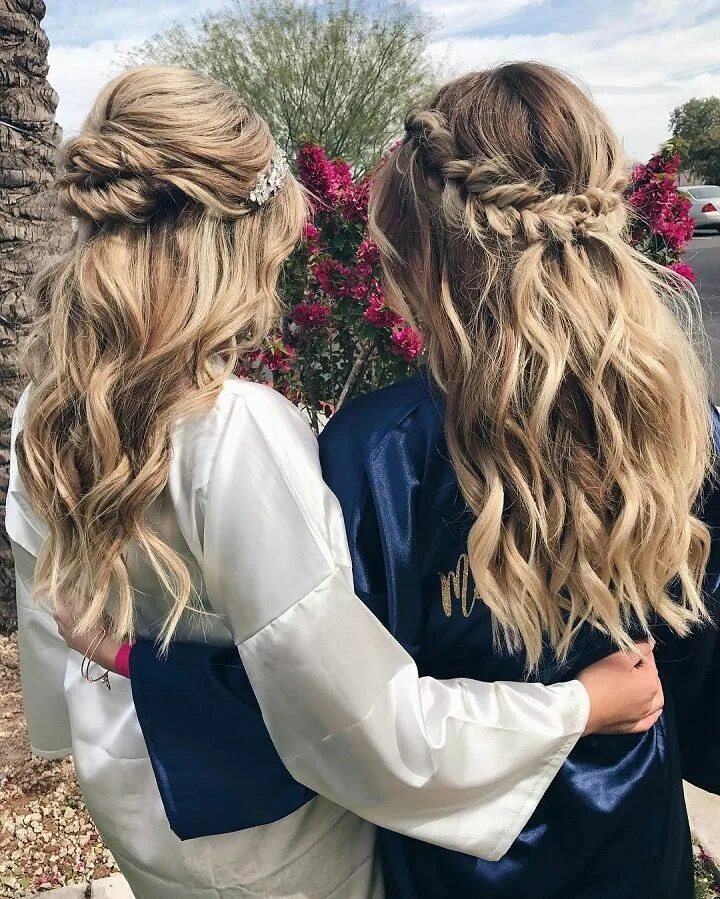 Прическа на средние волосы подружка невесты Beautiful Half up and half down hairstyles for romantic brides Down hairstyles, 