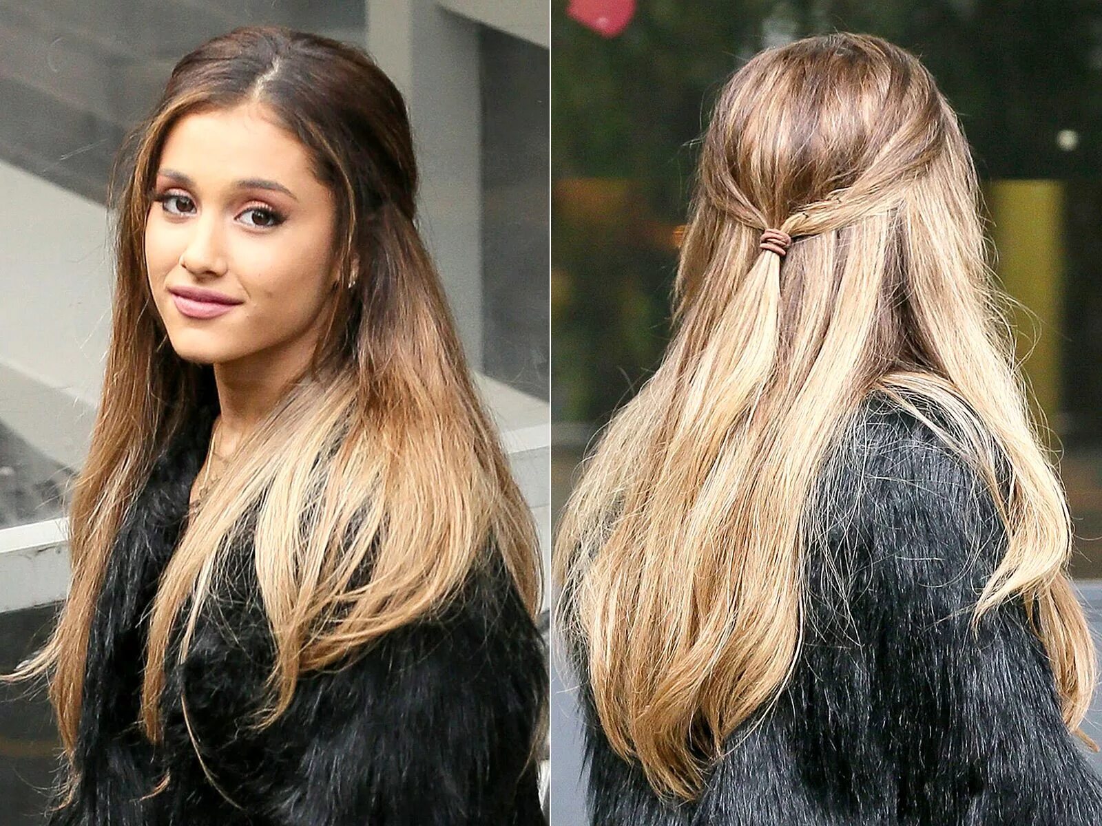 Прическа на средние волосы распущенные прямые Ariana Grande Wears Low Pinned-Back Hairstyle in London: Photos Ariana grande ha