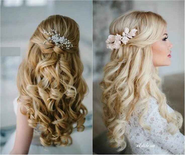 Прическа на свадьбу 2024 локоны Pin by Bethany Kelso on Wedding Wedding hair half, Wedding hairstyles half up ha